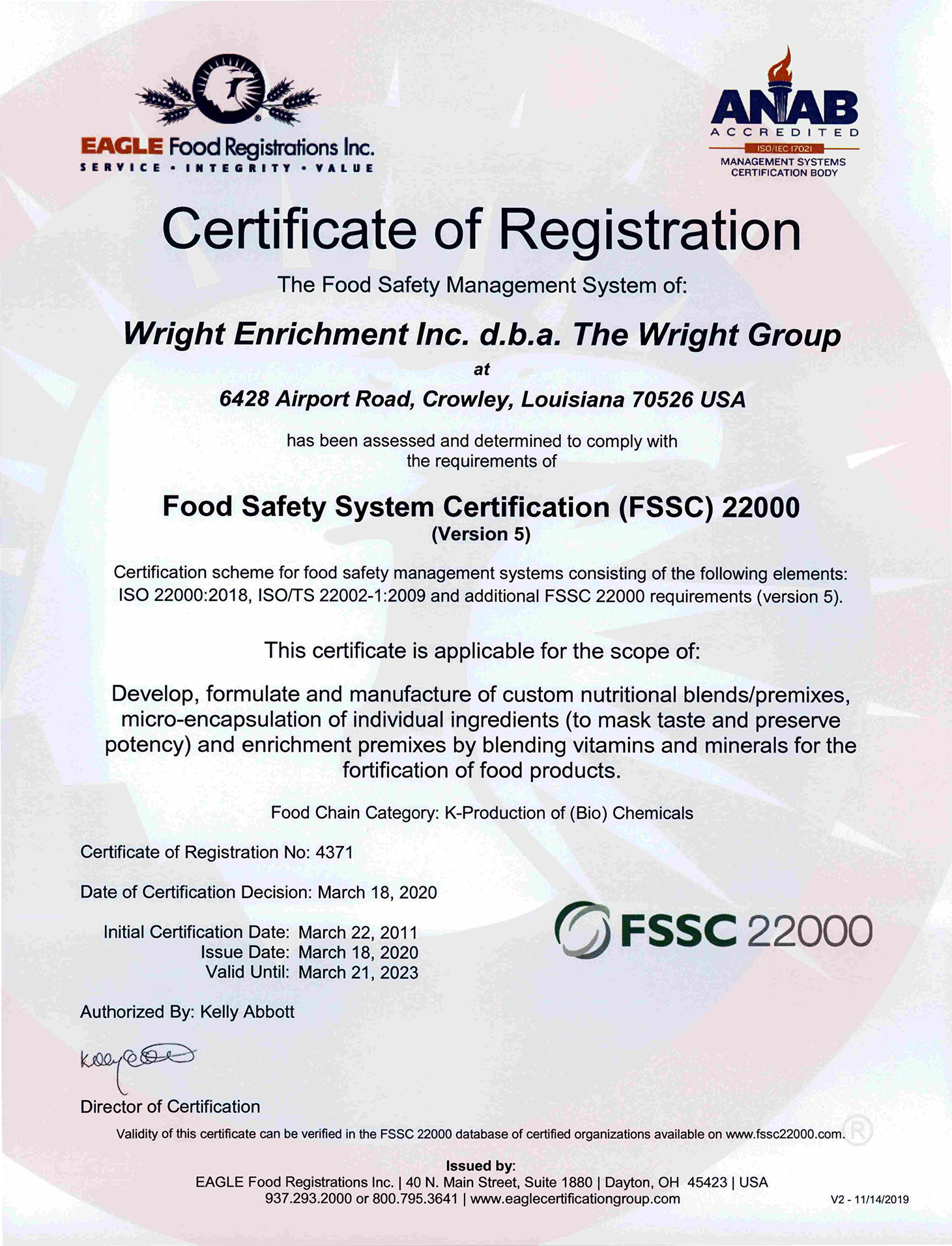 cert of registration crowley