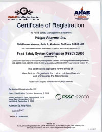 Wright Pharma Inc FSSC 22000 2019